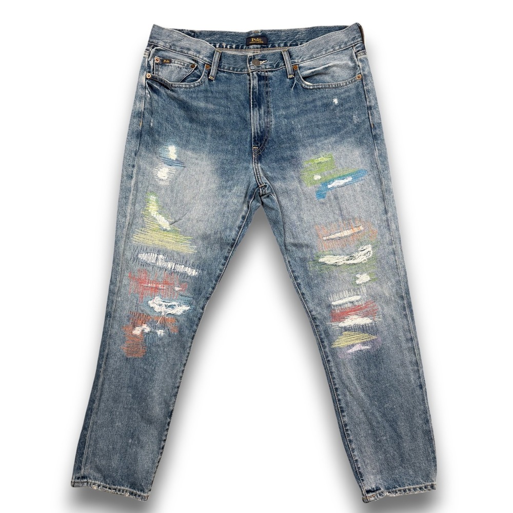 Polo Ralph Lauren Jeans Mens 34 Blue Distressed Multi Color The Avery Boyfriend